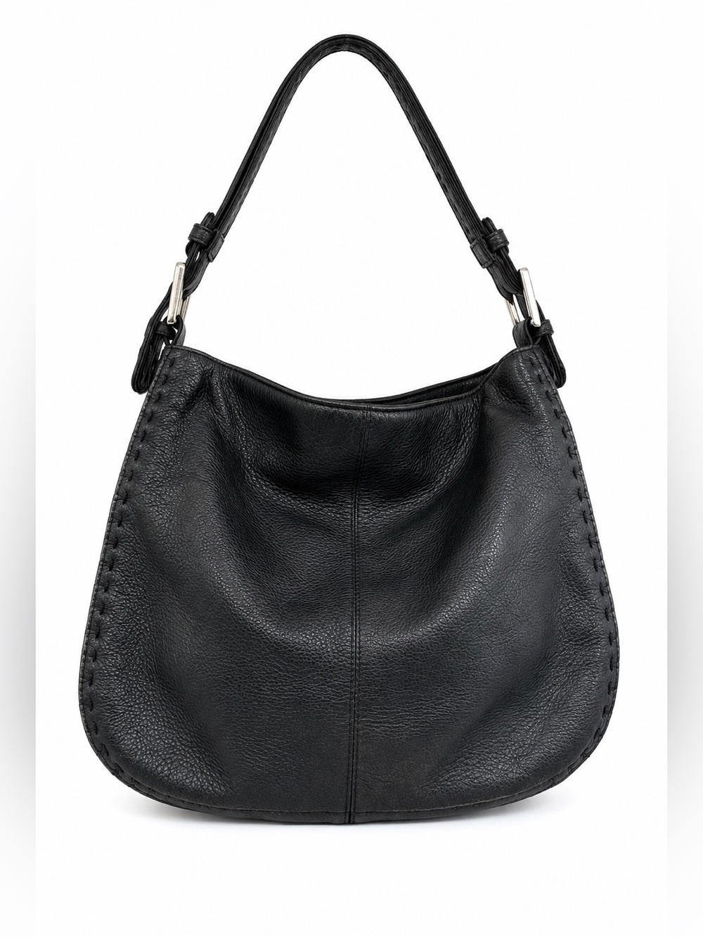 Stone & Co Black Pebbled Leather Shoulder Bag Adjustable Strap Hobo minimalist